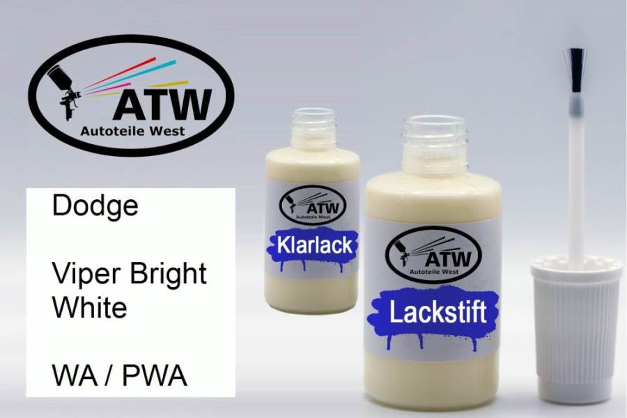 Dodge, Viper Bright White, WA / PWA: 20ml Lackstift + 20ml Klarlack - Set, von ATW Autoteile West.